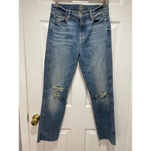 7 Seven For All Mankind Women's Straight Leg Dark Wash Distressed Jeans Size 29
